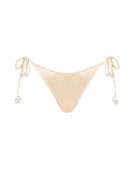 Nude Side Tie Thong Low Rise Bikini Bottom L Vivien Vance