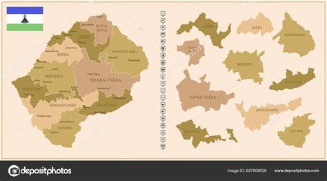 Lesotho Detailed Map Country Brown Colors Divided Regions Vector ...