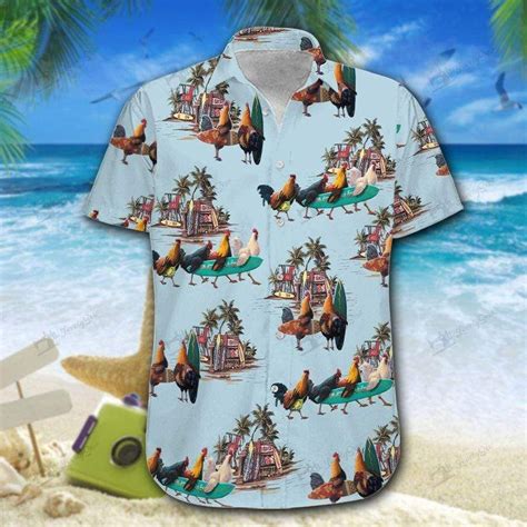 Vibrant Hawaiian Aloha Shirt With Surfing Chicken Design Trendy Aloha