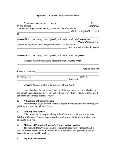 Sponsor Agreement Template