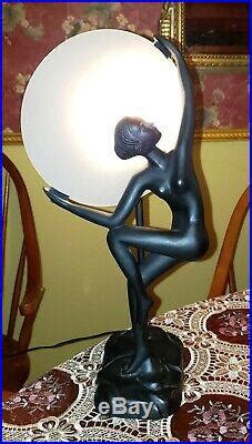 Vintage Art Deco Nude Figural Lunar Disc Lamp In The Frankart