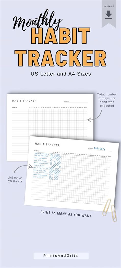 Monthly Habit Tracker Template - A4 Letter Printable