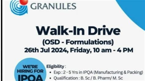 Granules India Ltd Walk In Drive Bsc Msc Bpharm For Ipqa Granulesindia