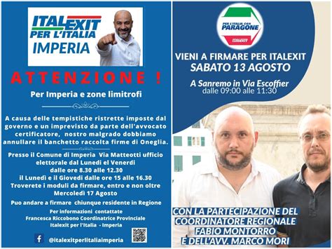 Elezioni Politiche Italexit Raccoglie Le Firme In Via Escoffier A