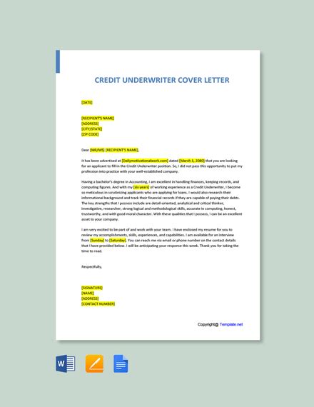 Free Underwriter Cover Letter Templates In Pdf