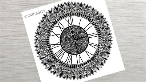 How To Draw Mandala For Beginners Clock Mandala Art Clock Drawing