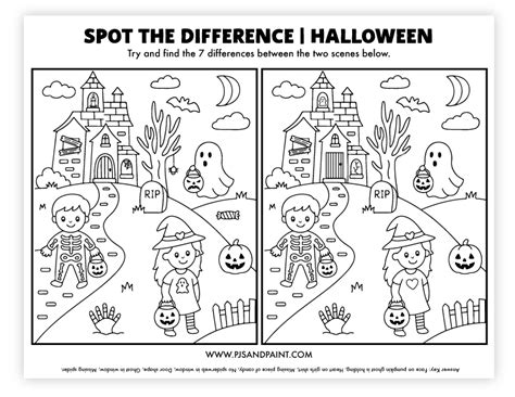 printable spot  difference halloween pjs  paint