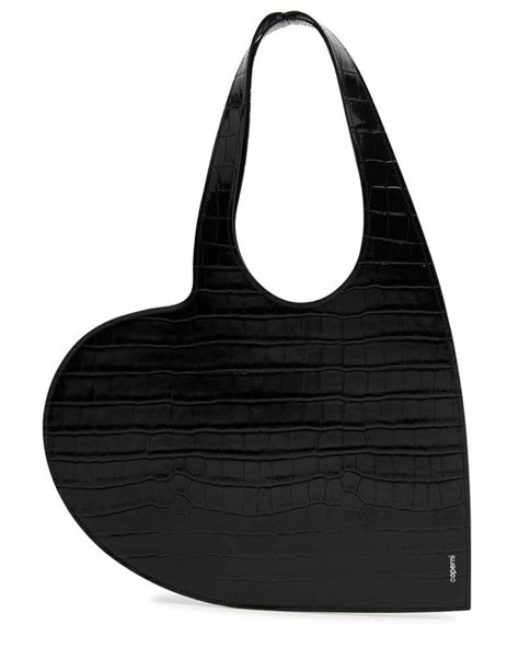 Coperni Mini Heart Crocodile Effect Leather Tote In Black Lyst