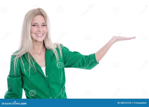 Attractive Smiling Business Woman Presenting Isolated Over White