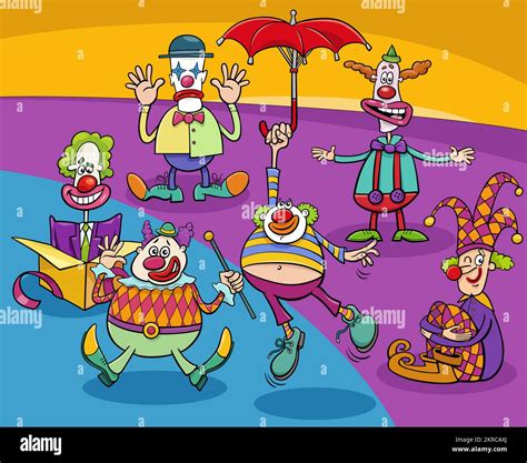 Cartoon Illustration Of Funny Clowns Or Comedians Characters Group