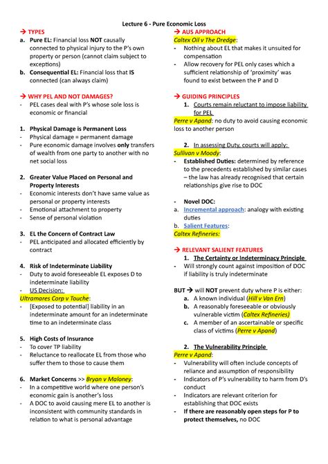 Lecture 6 Pure Economic Loss Pure EL Financial Loss NOT Causally