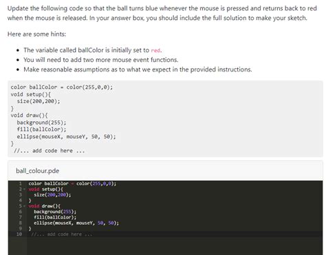 Solved Update The Following Code So That The Ball Turns Blue Chegg