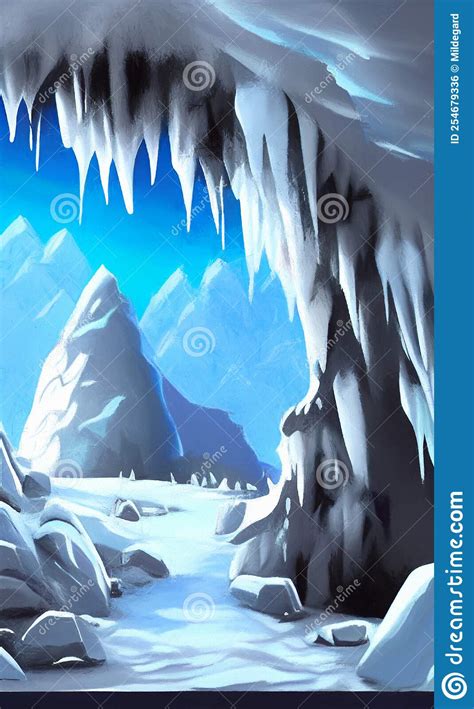 Ice Cave Entrance - Fantasy Landscape Stock Illustration - Illustration ...