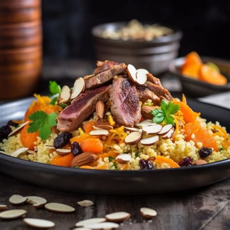 Premium AI Image Moroccaninspired Couscous Salad With Raisins Almonds