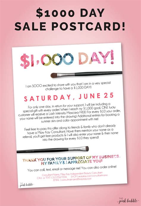 Mary Kay 1000 Day Sale Postcard Or Flier Totally Customizable Find