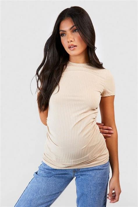 Maternity Rib Scoop Neck T Shirt Boohoo Uk