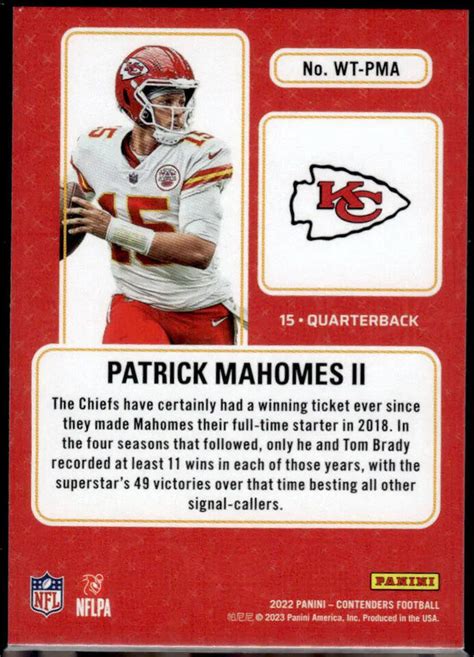 2022 Panini Contenders WT PMA Patrick Mahomes II Winning Ticket