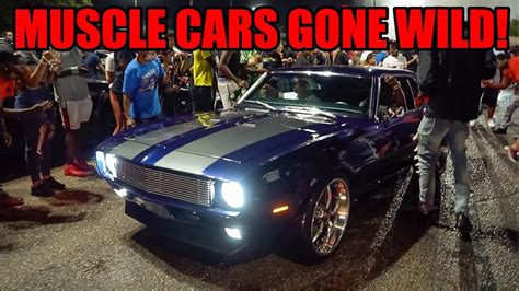 Muscle Cars Rip Insane Burnouts In Front Of Police Car Meet Gone Wild Youtube