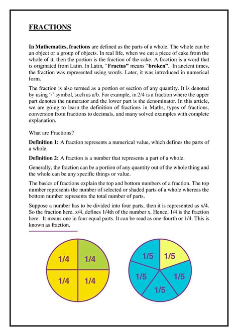 Fraction Its A Lecture Note Fractions In Mathematics Fractions Are Defined As The Parts Of