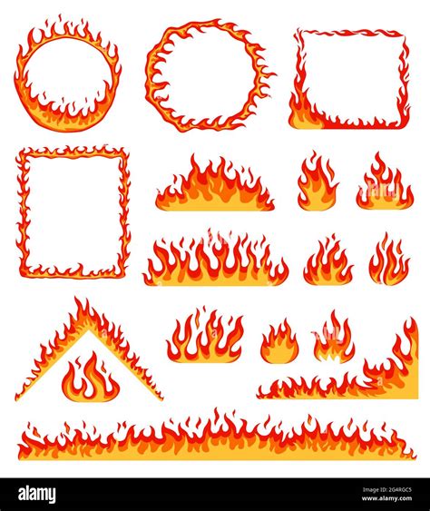 Cartoon Fire Frame Red Hot Burning Circle And Rectangular Frames