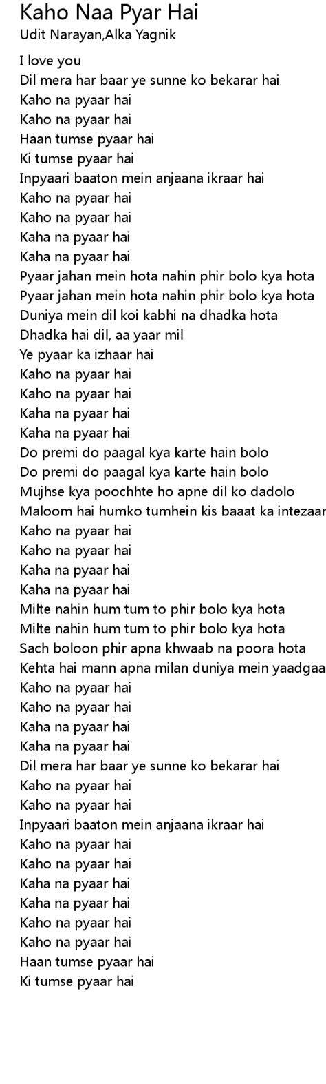 Kaho Naa Pyar Hai Lyrics - Follow Lyrics