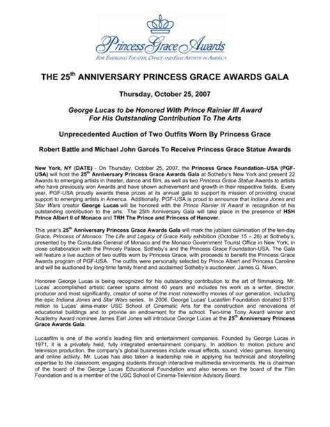 The 25 Anniversary Princess Grace Awards Gala