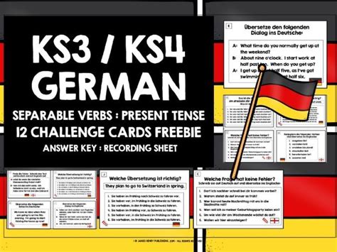 GERMAN SEPARABLE VERBS PRESENT TENSE CHALLENGE CARDS FREEBIE Teaching