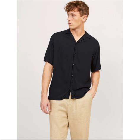 Perry Ellis Shirts Perry Ellis Black 0 Cotton Button Front Roll Collar Short Sleeve Shirt