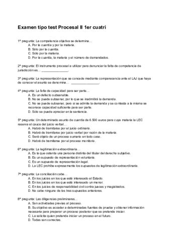 Correccion Examen Tipo Test Procesal Ii Er Cuatri Pdf