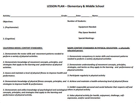 Free 14 Sample Physical Education Lesson Plan Templates In Pdf Ms Word