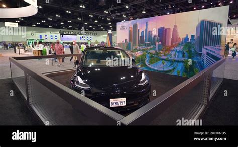 Visitors of the Los Angeles Auto Show explore new Tesla Model 3 ...