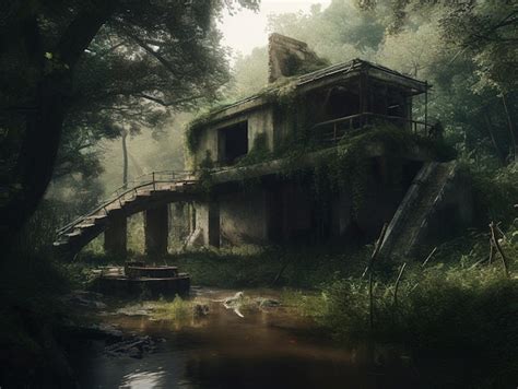 Premium AI Image | An old abandoned house in the middle of a forest An eerie abandoned house ...