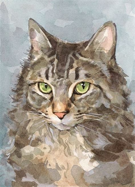 Hand Crafted Custom Cat Portrait Watercolor Painting By David Scheirer