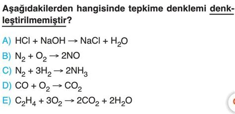 Kimyasal Tepkimeler Ve Denklemler Test Z S N F Kimya Yeni