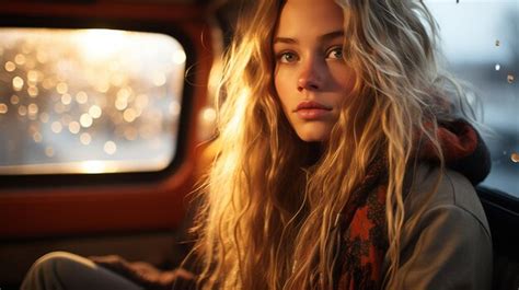 Premium Photo A Woman Sitting In The Back Seat Of A Car Looking Out