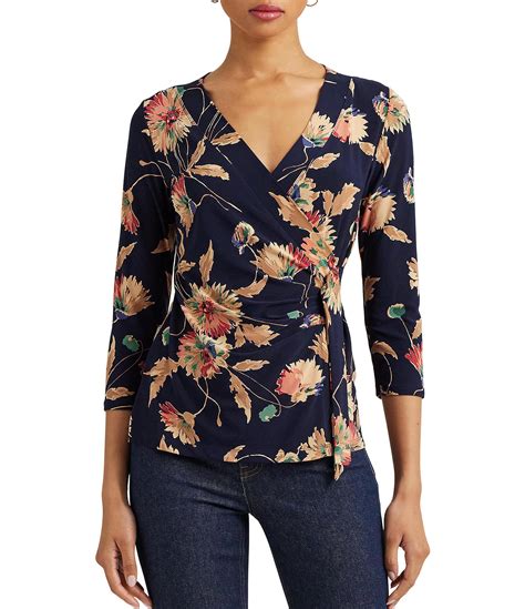 Lauren Ralph Lauren Janaib Floral Print 34 Sleeve Surplice V Neck Faux Wrap Top Dillards