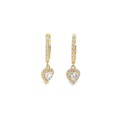 14K Yellow Gold CZ Dangling Heart Children's Earrings