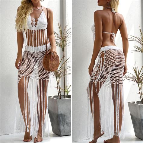 Women Sexy Handmade Crochet Bikini Set Knitted Handmade Beach Swimwear