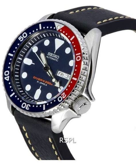 Seiko Automatic Divers Ratio Schwarzes Leder Skx009j1 Ls2 200m