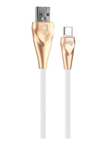 Cabo Usb Tipo C Elg Premium Alloy Branco E Dourado M Alcwh