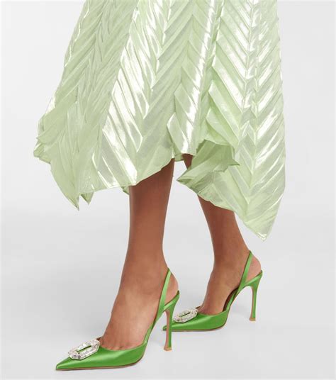 Camelia Satin Slingback Pumps In Green Amina Muaddi Mytheresa