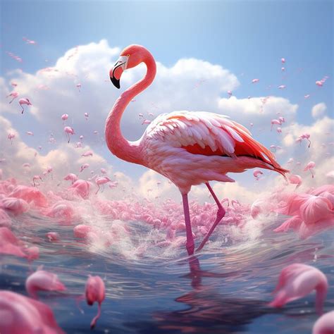 Premium Photo Flamingos In The Water Generated By Ai