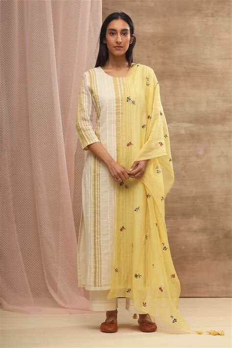 Buy Vaayu Yellow Handwoven Cotton Kurta With Dupatta Online Aza Fashions