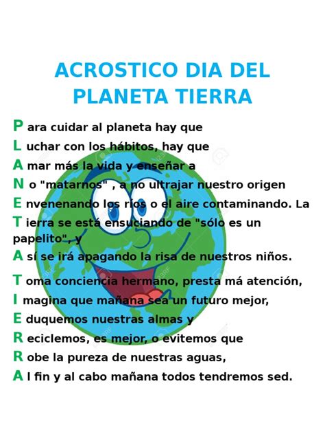 Acróstico Com A Palavra Planeta Terra