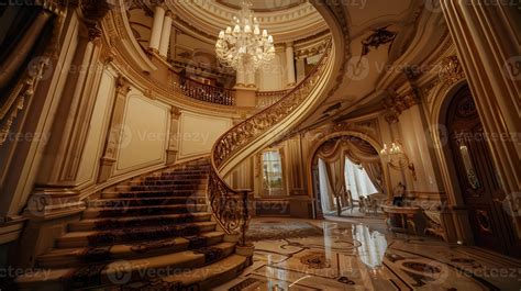 Magnificent Marble Staircase in Ornate Palace Interior with Shimmering