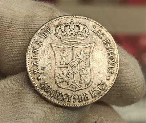 España Isabel II 40 Céntimos de Escudo 1866 Madrid Km 628 2 Plata