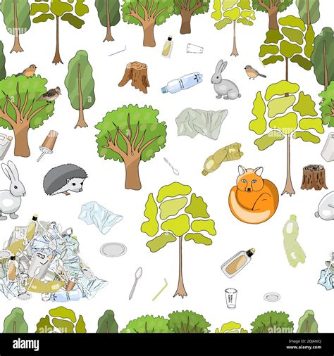 Seamless Pattern Pollution Of The Environment Garbage And Waste In