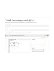 PRG211 1 26 Png 1 26 LAB Variables Assignments Divide By X Write A