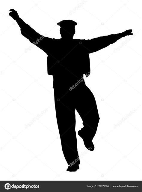 Greek Evzone Dancing Vector Silhouette Isolated White Background