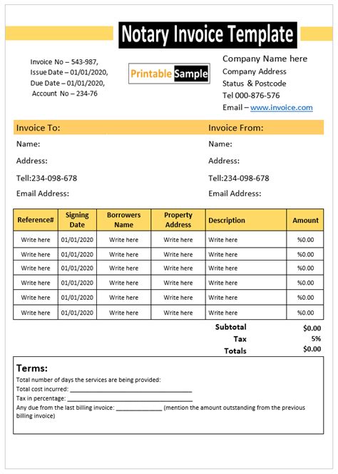 10 Free Notary Invoice Templates Printable Samples